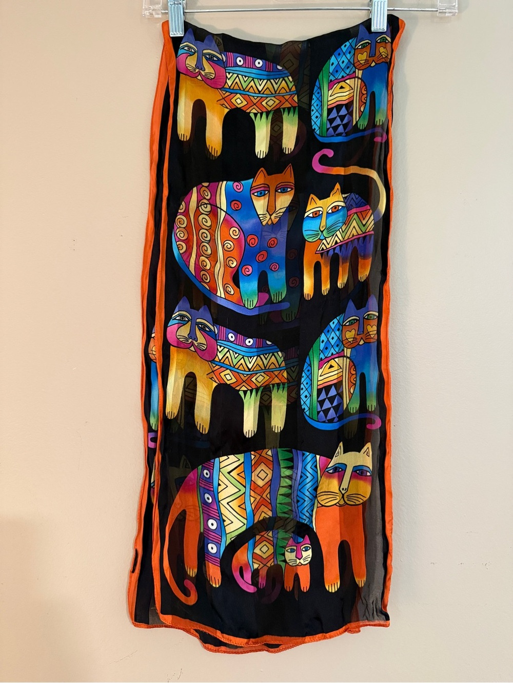 Laurel Burch Silk Scarf Cat Print Vibrant - Picture 2 of 3